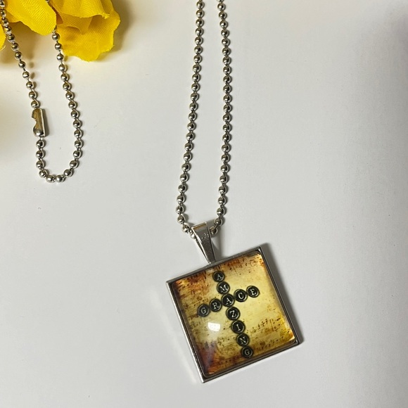 Amazing Grace cross necklace 23” chain 1” square pendant w/ clear dome front. - Picture 6 of 7
